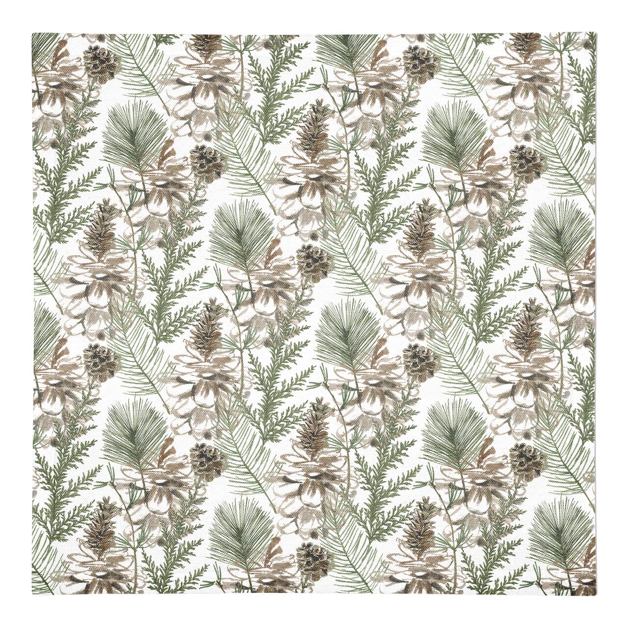 Pine Cones & Greenery on White Cotton Twill Napkin